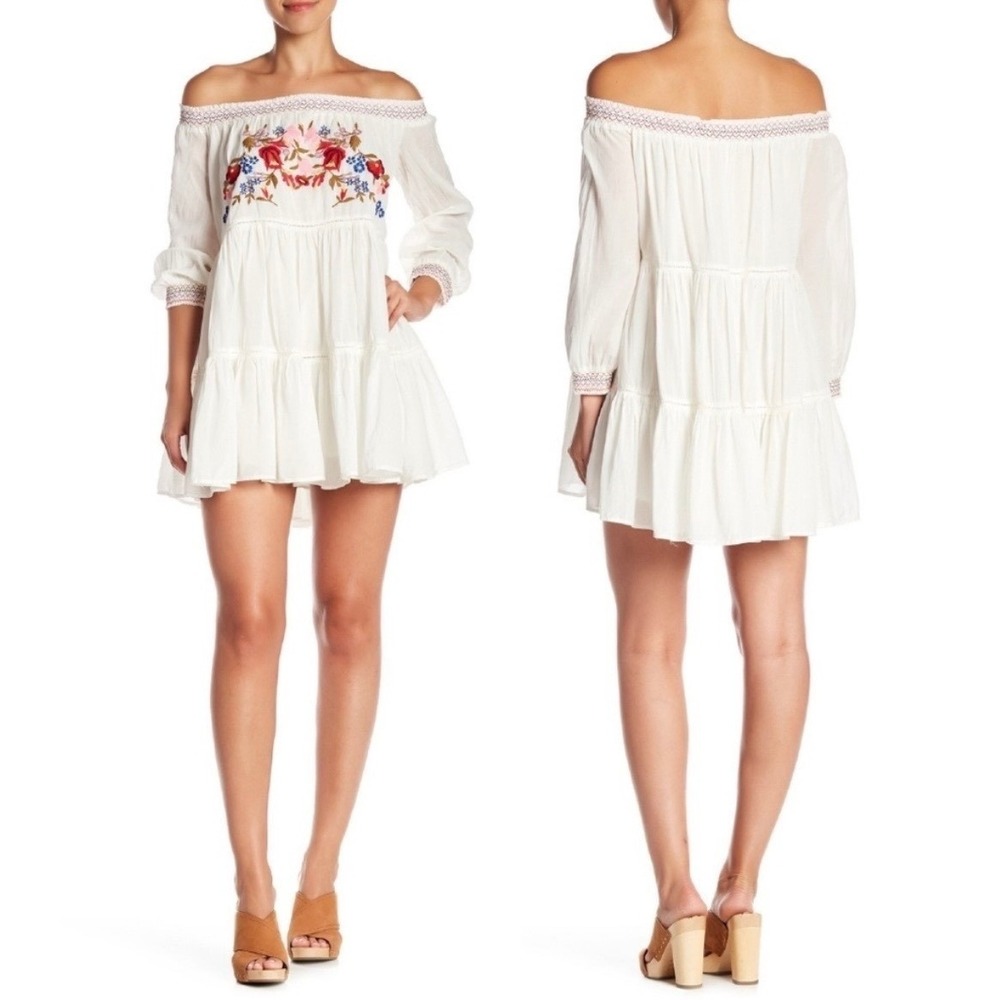 Free People Sunbeams Off‎ the Shoulder Mini Dress Sz M - Picture 7 of 14